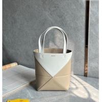 Promotional Loewe Mini Puzzle Fold Tote Bag in patchwork calfskin L0051 White/Beige 2024