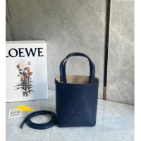 Super Quality Loewe Mini Puzzle Fold Tote Bag in patchwork calfskin L0051 Abyss Blue 2024