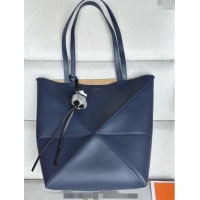 Good Taste Loewe Medium Puzzle Fold Tote Bag in shiny calfskin L0059 Abyss Blue (With Charm) 2024