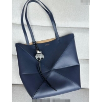 Good Taste Loewe Medium Puzzle Fold Tote Bag in shiny calfskin L0059 Abyss Blue (With Charm) 2024