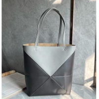 Modern Grade Loewe Medium Puzzle Fold Tote Bag in patchwork calfskin L0059 Light Grey/Dark Grey 2024