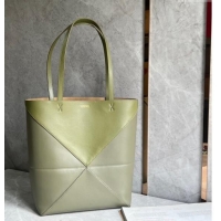 Most Popular Loewe Medium Puzzle Fold Tote Bag in patchwork calfskin L0059 Olive/Khaki Green 2024