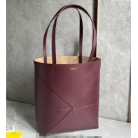 Best Product Loewe Medium Puzzle Fold Tote Bag in shiny calfskin L0059 Dark Burgundy 2024