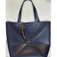 Traditional Specials Loewe Large Puzzle Fold Tote Bag in shiny calfskin L0066 Abyss Blue 2024