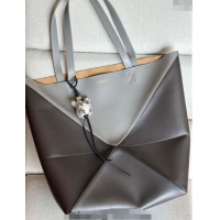 Super Quality Loewe Large Puzzle Fold Tote Bag in patchwork calfskin L0066 Pearl/Dark Grey 2024