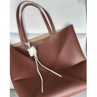 Well Crafted Loewe Large Puzzle Fold Tote Bag in shiny calfskin L0066 Brown 2024 (No Charm)