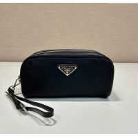 Best Price Prada Re-Nylon and brushed leather pouch 2NE063 Black 2024