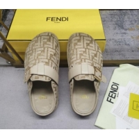 Top Grade Fendi Feel Flat Mules in FF chenille fabric with Baguette Strap Dove Grey 813136