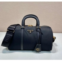 Inexpensive Prada Re-Edition 1978 medium Re-Nylon and Saffiano leather top-handle bag 1BB233 Black 2024