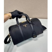 Inexpensive Prada Re-Edition 1978 medium Re-Nylon and Saffiano leather top-handle bag 1BB233 Black 2024