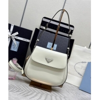 New Design Prada Cleo Brushed Leather Shoulder Bag 1BD303 White/Black 2024