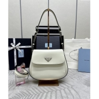 New Design Prada Cleo Brushed Leather Shoulder Bag 1BD303 White/Black 2024