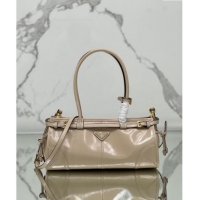 Luxury Discount Prada Medium shiny leather handbag 1BA426 Nude 2024