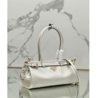 Luxury Cheap Prada Medium shiny leather handbag 1BA426 White 2024