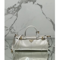 Best Price Prada Medium shiny leather top handbag 1BA426 White 2024