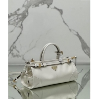 Best Price Prada Medium shiny leather top handbag 1BA426 White 2024