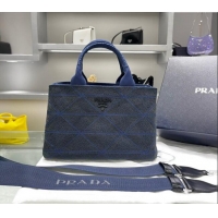 New Fashion Prada Quilted Cotton Canvas Tote bag 1BG439 Blue 2024