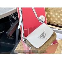 Luxury Discount Prada Straw and Leather Flap bag 0513 White 2024