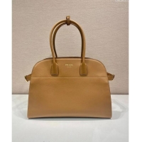 Top Quality Prada Large Leather Tote bag with Buckle 1BG508 Brown 2024