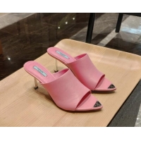 Sumptuous Prada Heel Slides Sandals 8.5cm in Calf Leather Light pink 081049