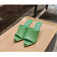 Perfect Prada Heel Slides Sandals 8.5cm in Calf Leather Green 081050