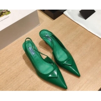 Top Design Prada Brush Leather Wedge Slingback Pumps 6.5cm Green 081055