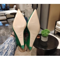 Top Design Prada Brush Leather Wedge Slingback Pumps 6.5cm Green 081055