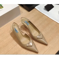 Best Product Prada Brush Leather Wedge Slingback Pumps 6.5cm Dark Beige 081056