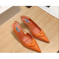 Good Quality Prada Brush Leather Wedge Slingback Pumps 6.5cm Orange 081058