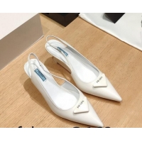 Popular Style Prada Brush Leather Wedge Slingback Pumps 6.5cm White 081060