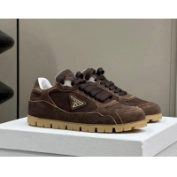 Low Cost Prada Faded suede sneakers Dark Brown 81064