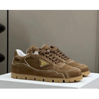 Big Discount Prada Faded suede sneakers Camel Brown 81065