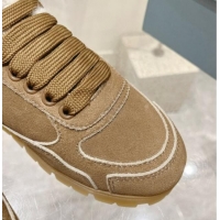 Top Design Prada Faded suede sneakers with Wool Lining Camel Brown 081067