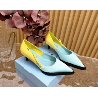 Top Grade Prada Patchwork Satin Pumps 5cm with Bow Green/Yellow 812002