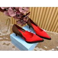 Good Looking Prada Patchwork Satin Pumps 5cm with Bow Red/Brown 812003