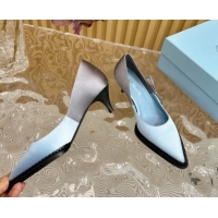 Feminine Prada Patchwork Satin Pumps 5cm with Bow Blue/Grey 812004