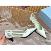 Good Product Prada Satin Open Pumps 5cm Light Green 812009