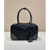 New Design Prada Re-Edition 1978 medium Re-Nylon and Saffiano leather two-handle bag 1BB115 Black 2024