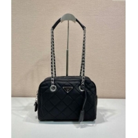 Good Product Prada Quilted Nylon Medium Camera Chain Bag 1BB903 Black 2024