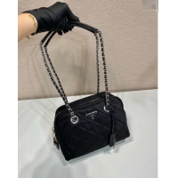 Good Product Prada Quilted Nylon Medium Camera Chain Bag 1BB903 Black 2024