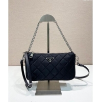 Famous Brand Prada Quilted Nylon Chain Bag 1BH026 Black 2024