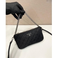 Famous Brand Prada Quilted Nylon Chain Bag 1BH026 Black 2024