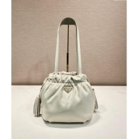 Cheapest Prada Lambskin Bucket bag 1BG541 White 2024