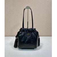 Top Grade Prada Lambskin Bucket bag 1BG541 Black 2024