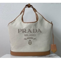 Big Discount Prada Linen blend and leather Large buckle Tote bag 1BG472 2024