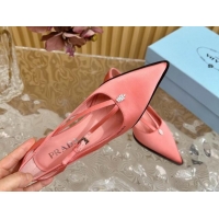 Fashion Prada Satin Pumps 5cm with Buckle Pink 812012