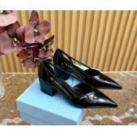 Luxury Prada Brushed Leather Open Pumps 6cm Black 812020