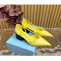 1:1 aaaaa Prada Brushed Leather Open Pumps 6cm Yellow 812022