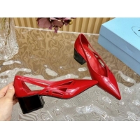 Trendy Design Prada Brushed Leather Open Pumps 6cm Red 812023