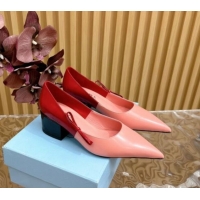 Sumptuous Prada Patchwork Brushed Leather Pumps 6cm with Bow Pink/Red 812024